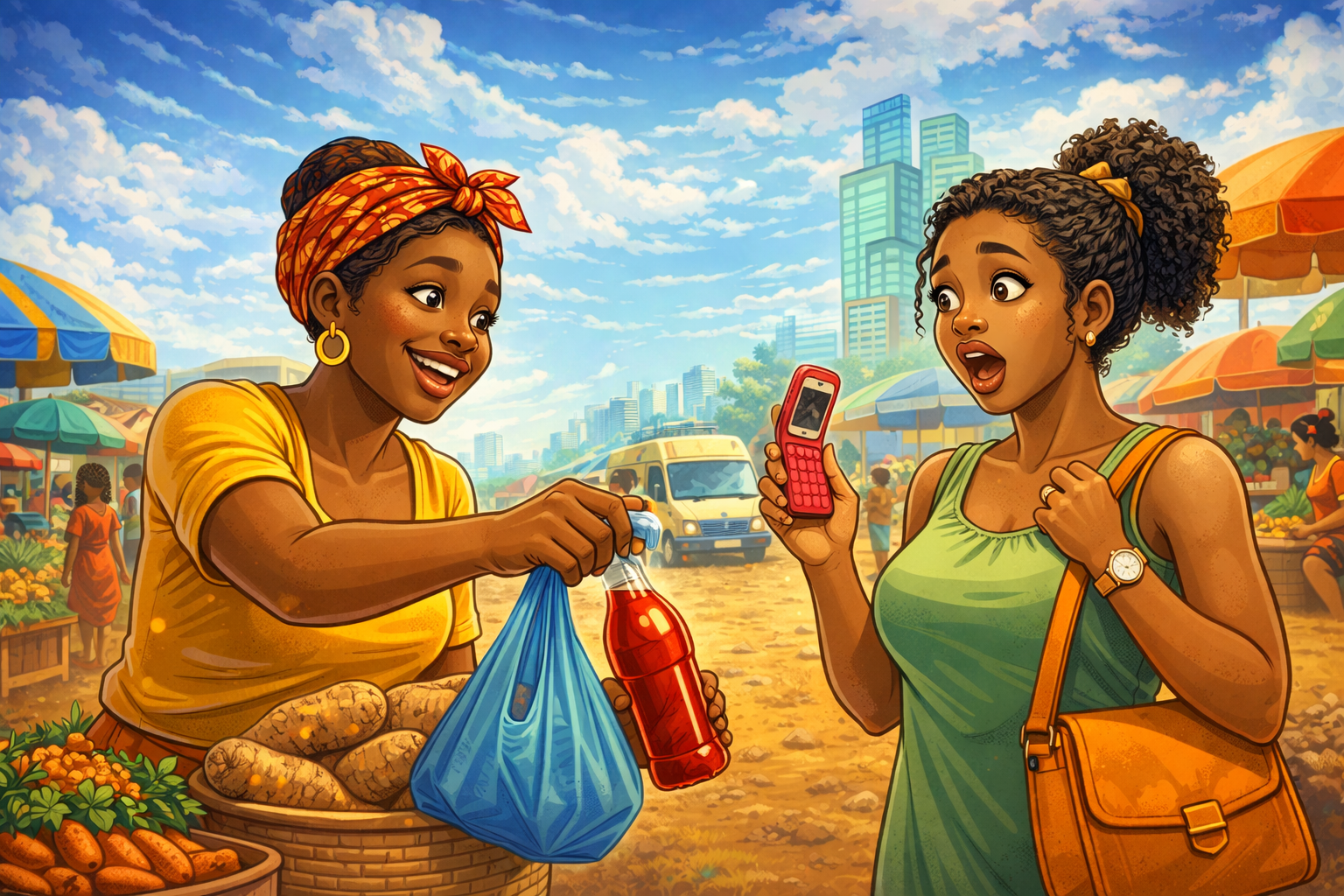 Amelia and Serwaa at the market